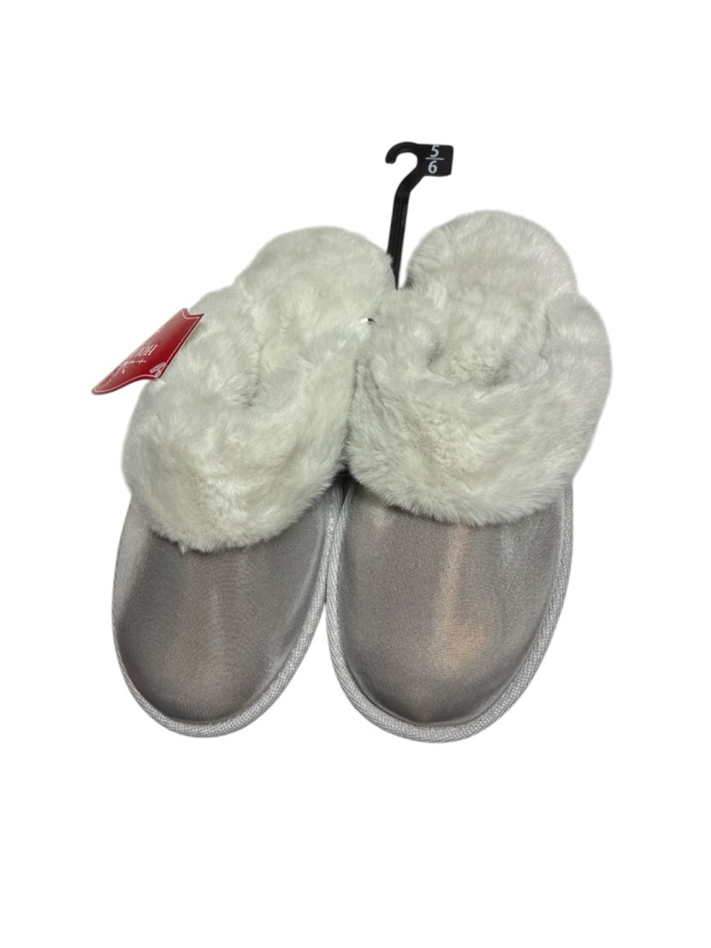 Mommy & Me Women's Silver Metallic Faux Fur Clog Slippers